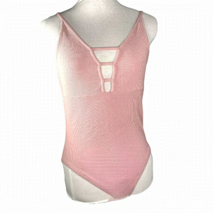 TOPSHOP t-bar strap ribbed bodysuit  pink spaghetti straps gusset closure size 8